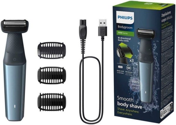 Philips Bodygroom 3000 Series BG3017/01 Body Hair Shaver and Trimmer, Black/Blue