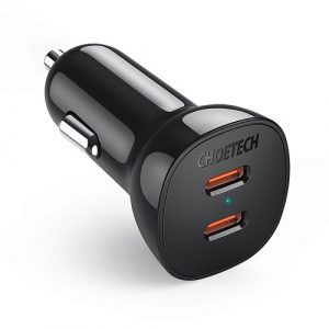 Charger CHOETECH 2xUSB-C: 12-24V, 40W, QC3.0 + PD