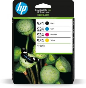 HP 924 CMYK 4-Pack (6C3Z1NE) Ink Cartridge Multipack, BK/C/M/Y