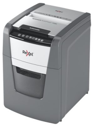 Rexel Optimum AutoFeed+ 100M Paper Shredder, Micro-cut shredding 2x15mm P-5 34L 55dB, Grey/Black