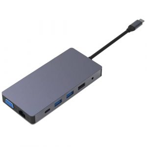 Adapter USB Type-C - 2x HDMI, VGA, LAN, 3x USB Type-A, SD, TF, USB Type-C PD100W, Aux