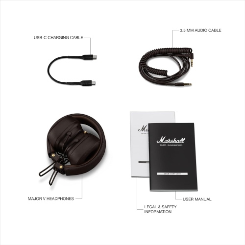 Marshall Major V Wireless Headphones, Bluetooth, Brown - Image 4