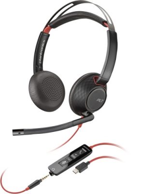 Poly Blackwire 5220 Stereo Wired Headset, USB-C, 3.5mm, USB-C/A Adapter (Bulk), Black (8X231AA/8X231