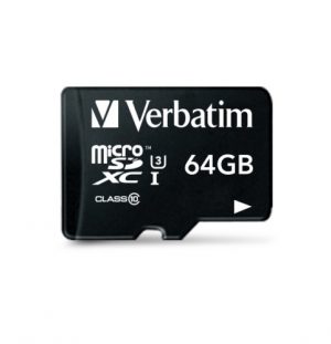 Verbatim 47042 Pro U3 Micro SDXC Memory Card 64GB + microSD to SD Adapter