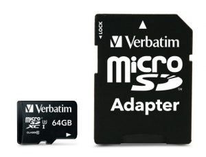 Verbatim 47042 Pro U3 Micro SDXC Memory Card 64GB + microSD to SD Adapter