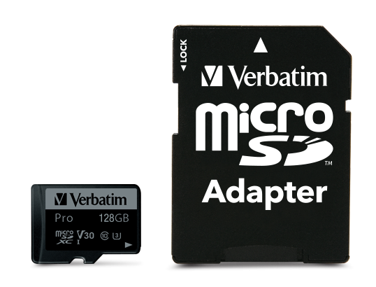 Verbatim 47044 Pro U3 Micro SDXC Memory Card 128GB + microSD to SD Adapter