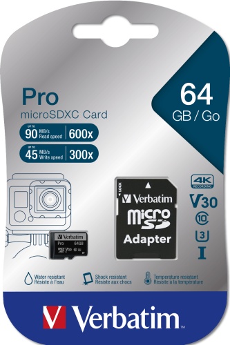 Verbatim 47042 Pro U3 Micro SDXC Memory Card 64GB + microSD to SD Adapter - Image 3