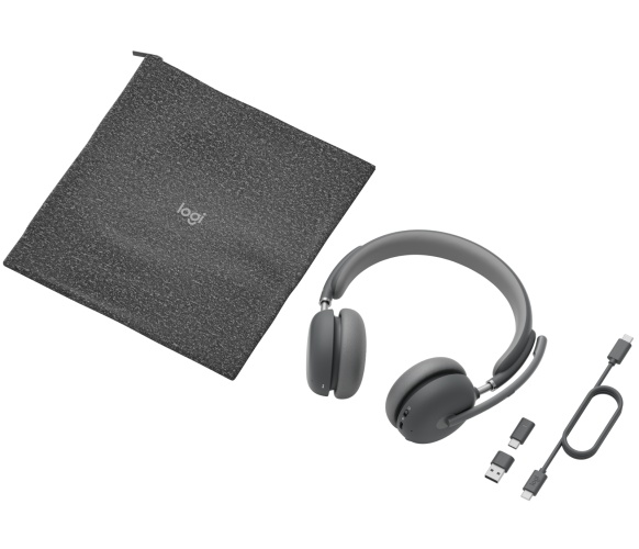 Logitech Zone Wireless 2 UC Wireless Headset, USB-C, USB-C Bluetooth receiver, Graphite
