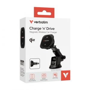 0c613ae4-bf4b-429e-9adb-0f54dd9c8507 Verbatim 31861 Charge 'n' Drive Qi2 Magnetic Wireless Car Charger, Black