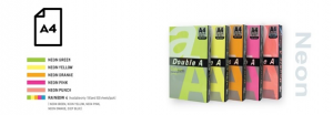 Color Neon paper Double A, 75g, A4, 100 sheets, Rainbow 4, 5 Neon Colors