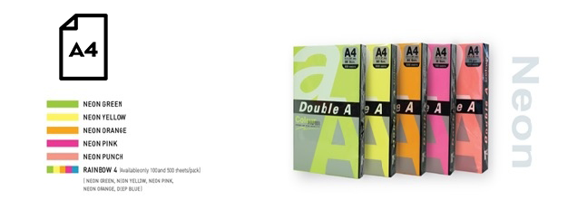 Color Neon paper Double A, 75g, A4, 100 sheets, Rainbow 4, 5 Neon Colors
