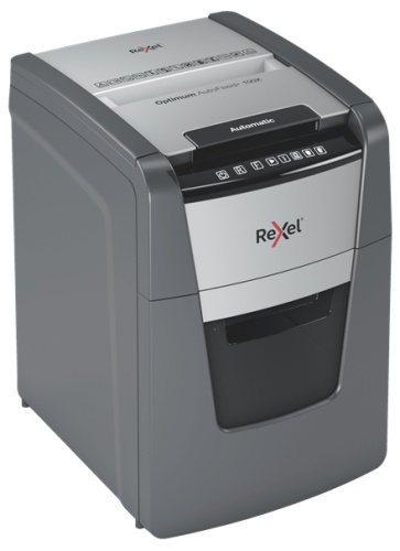 Rexel Optimum AutoFeed+ 100X Paper Shredder Cross Cut 4x28mm P-4 34L 55 dBA, Grey/Black