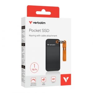 Verbatim 32193 Pocket SSD Drive 1TB, USB-C 3.2 Gen 2, M.2, up to 1000MB/s, Black/Orange