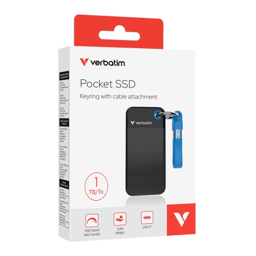 Verbatim 32191 Pocket SSD Drive 1TB, USB-C 3.2 Gen 2, M.2, up to 1000MB/s, Black/Blue