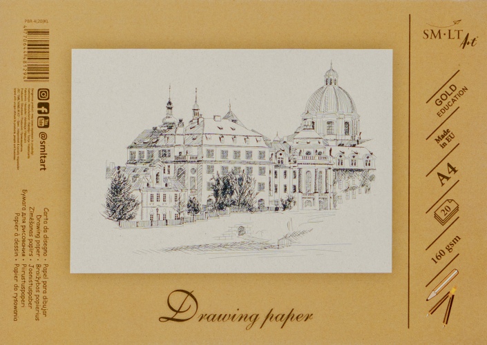 Drawing and sketching paper SMLT A4, 160 g/m2, 20 sheets, glued
