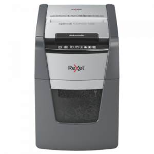 Rexel Optimum AutoFeed+ 100X Paper Shredder Cross Cut 4x28mm P-4 34L 55 dBA, Grey/Black