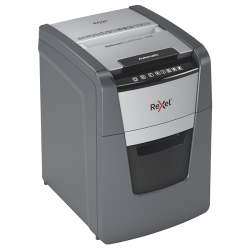 Rexel Optimum AutoFeed+ 100X Paper Shredder Cross Cut 4x28mm P-4 34L 55 dBA, Grey/Black