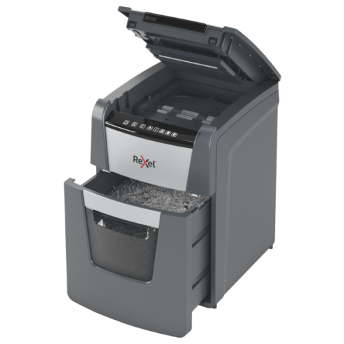 Rexel Optimum AutoFeed+ 100X Paper Shredder Cross Cut 4x28mm P-4 34L 55 dBA, Grey/Black