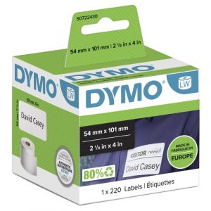 Dymo 99014 (S0722430) Label Roll Black on White, 54mm x 101mm, 220 Labels