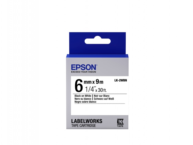 Epson LK-2WBN (C53S652003) Labelling Tape, Standard, Black on White, 6mm 9m