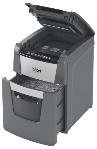 Rexel Optimum AutoFeed+ 100X Paper Shredder Cross Cut 4x28mm P-4 34L 55 dBA, Grey/Black