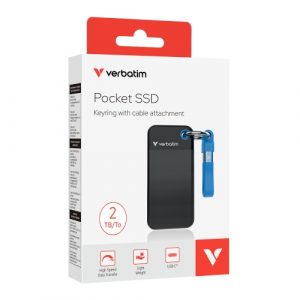 Verbatim 32195 Pocket SSD Drive 2TB, USB-C 3.2 Gen 2, M.2, up to 1000MB/s, Black/Blue