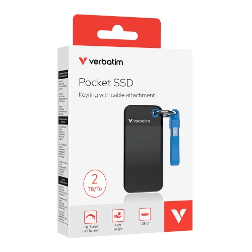 Verbatim 32195 Pocket SSD Drive 2TB, USB-C 3.2 Gen 2, M.2, up to 1000MB/s, Black/Blue