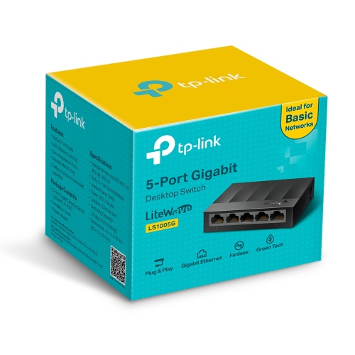 TP-Link LS1005G 5-Port 10/100/1000Mbps Desktop Switch, Plastic housing, Black