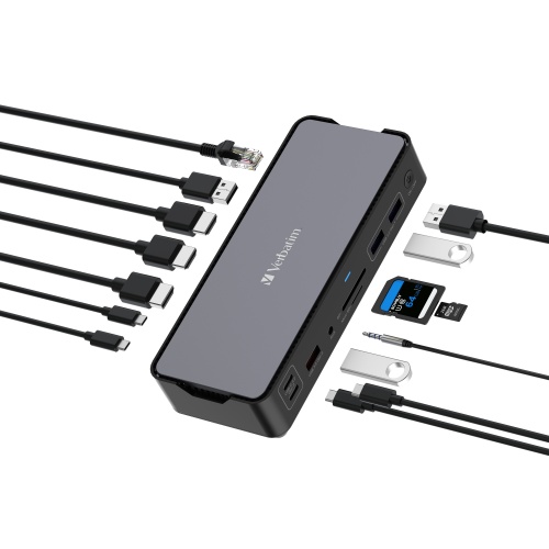 Verbatim 32171 CDS-15 USB-C Pro Docking Station 15 Ports, Grey/Black