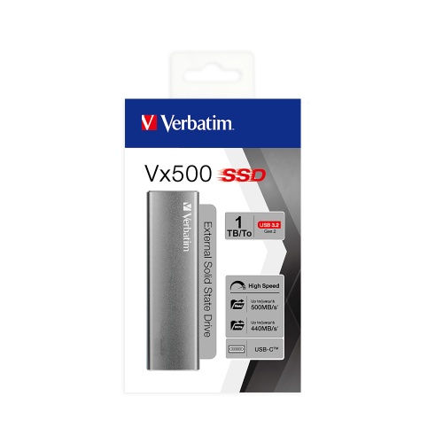 Verbatim 47444 Vx500 External SSD Drive 1TB, USB-C 3.2 Gen 2, Silver