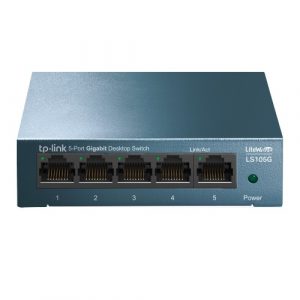 TP-Link LS105G 5-Port 10/100/1000Mbps Desktop Network Switch, Steel housing, Blue