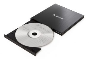 Verbatim 43886 External Slimline CD/DVD Writer External Optical Drive, USB-C/USB-A, Black