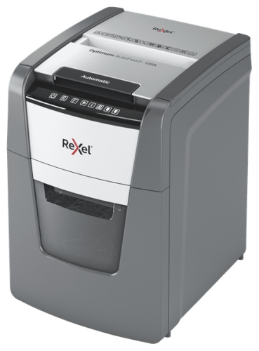 Rexel Optimum AutoFeed+ 100X Paper Shredder Cross Cut 4x28mm P-4 34L 55 dBA, Grey/Black