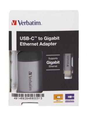 Verbatim 49146 USB-C to Gigabit Ethernet Adapter, USB 3.1 GEN 1, Gigabit Ethernet, Grey/Black