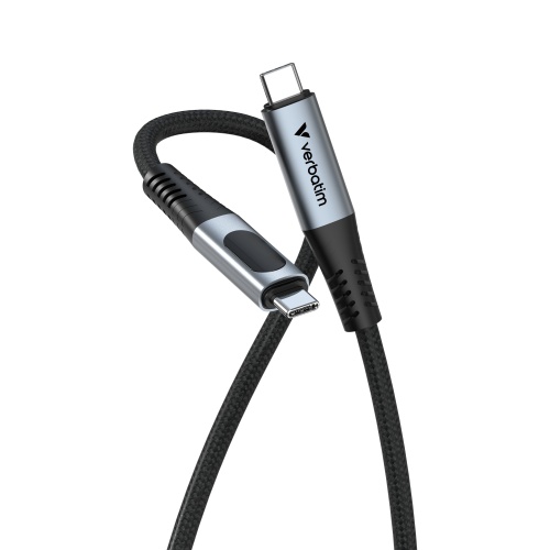 Verbatim 31848 Sync & Charge Cable USB-C to USB-C 100W 480Mbps 120cm, Power Display, Grey/Black