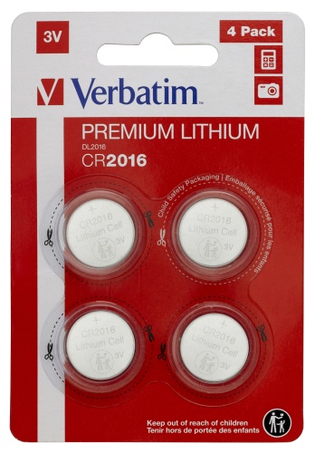 Verbatim 49531 Lithium Batteries CR2016 3V (4 pcs/Pack)