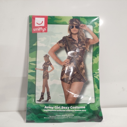 Ecost Customer Return Smiffys Women's Sexy Army Girl Costume, Short Jumpsuit, Belt and Hat, Green, s