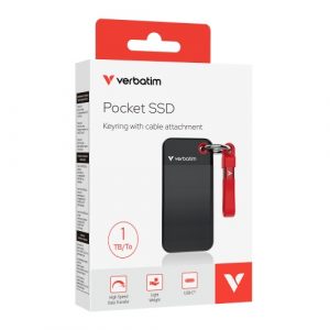 Verbatim 32192 Pocket SSD Drive 1TB, USB-C 3.2 Gen 2, M.2, up to 1000MB/s, Black/Red