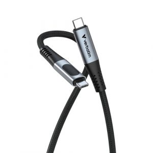 Verbatim 31848 Sync & Charge Cable USB-C to USB-C 100W 480Mbps 120cm, Power Display, Grey/Black