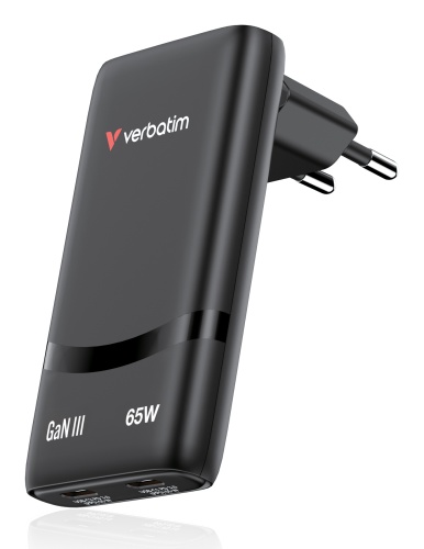 Verbatim 32354 Fold 'n' Go GaN Charger 65W 2-Port, USB-C, EU Plug, Black