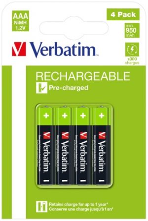 Verbatim 49514 Rechargeable Batteries NiMH AAA HR03 950mAh (4 pcs/Pack)