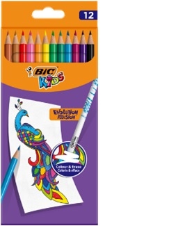 BIC Kids Evolution Illusion erasable pencil crayons box of 12 pcs