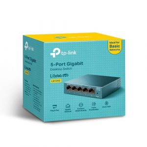 TP-Link LS105G 5-Port 10/100/1000Mbps Desktop Network Switch, Steel housing, Blue