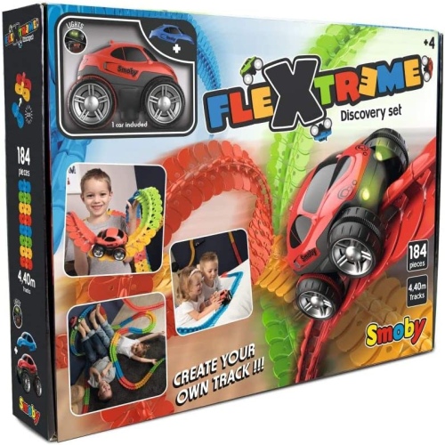 Ecost Customer Return Smoby FleXtreme Car Racing Track Starter Set - 184 Rails + Racing Car, Race Tr