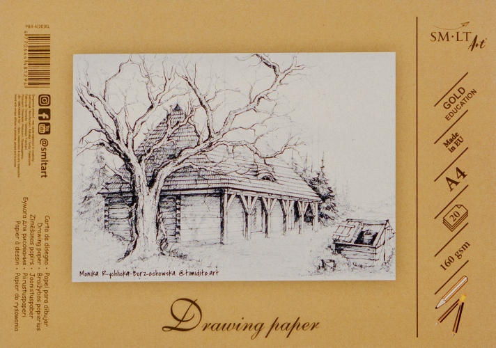 Drawing and sketching paper SMLT A4, 160 g/m2, 20 sheets, glued