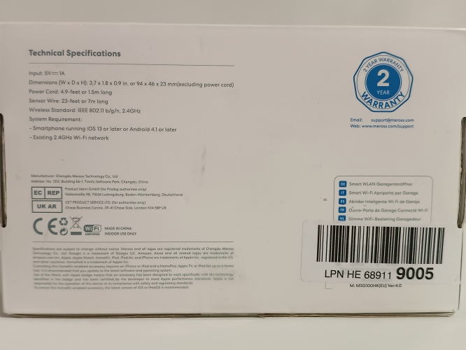 Ecost prekė po grąžinimo Meross Smart WLAN garagedeuropener werkt met Apple HomeKit, APP-bediening,