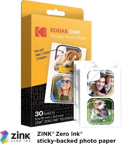 Kodak ZINK 2x3'' 50x76 mm 30 Sheets Pre-Cut Sticker Photo Paper