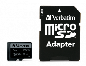 Verbatim 47044 Pro U3 Micro SDXC Memory Card 128GB + microSD to SD Adapter