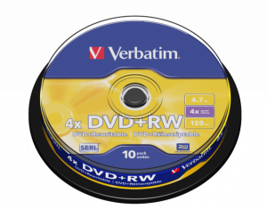 Verbatim 43488 DVD+RW SERL 4.7GB 4X Matt Silver Surface Discs (10 pcs/Pack)