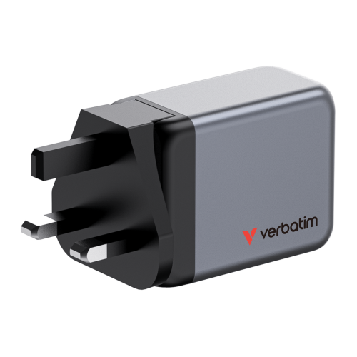 Verbatim 32201 GaN Charger 65W 3-Port, USB-A/USB-C, EU/UK/US Plug, Grey/Black